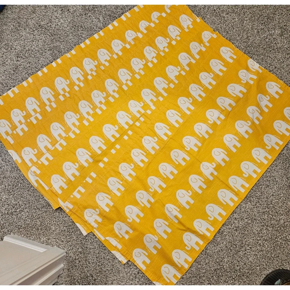 Yellow Elephant Print Curtain Valance Panel Set of 2 -4 panels 24x44 Heavyweight